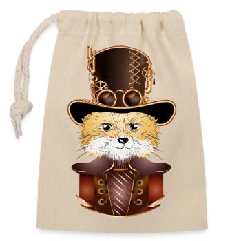 Renard steampunk avec un look de chapeau cylindre antique - Sac cadeau en coton avec cordon (14 x 20 cm) - nature - Devant
