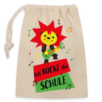 Ich rocke die Schule - Löwenpower - Verschließbarer Geschenkbeutel aus Baumwolle (14x20cm) - Natur - Vorne