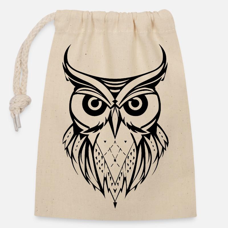 Hibou Hibou Oiseaux Oiseaux - Sac cadeau en coton avec cordon (14 x 20 cm) - nature
