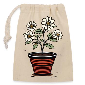 Blumentopf niedlicher Stil weiße Blumen - Verschließbarer Geschenkbeutel aus Baumwolle (14x20cm) - Natur - Vorne
