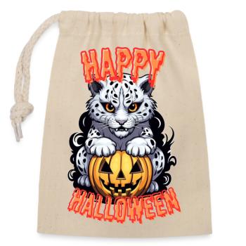 Halloween Schnee-Leopard mit Kürbis - Verschließbarer Geschenkbeutel aus Baumwolle (14x20cm) - Natur - Vorne
