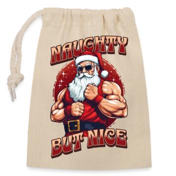 Bath Santa Claus Muscles Strong Christmas - Closable cotton gift bag (14x20cm) - nature - Front