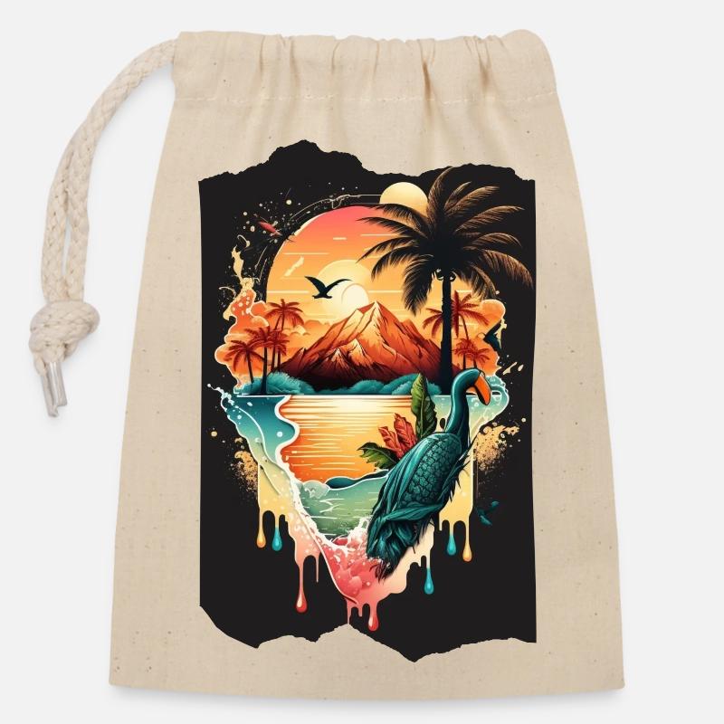 Nature et vacances - Sac cadeau en coton avec cordon (14 x 20 cm) - nature