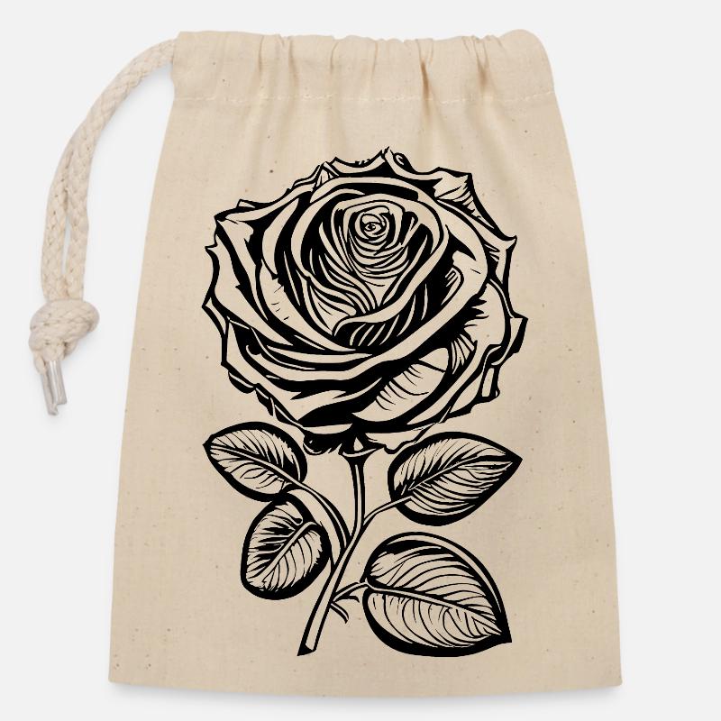 Romantische Rose - Verschließbarer Geschenkbeutel aus Baumwolle (14x20cm) - Natur