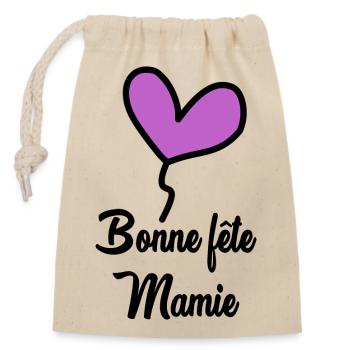 BONNE FÊTE MAMIE - Sac cadeau en coton avec cordon (14 x 20 cm) - nature - Devant