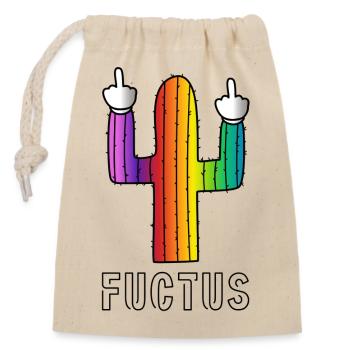Fuctus Cactus Rainbow Funny F-off - Verschließbarer Geschenkbeutel aus Baumwolle (14x20cm) - Natur - Vorne