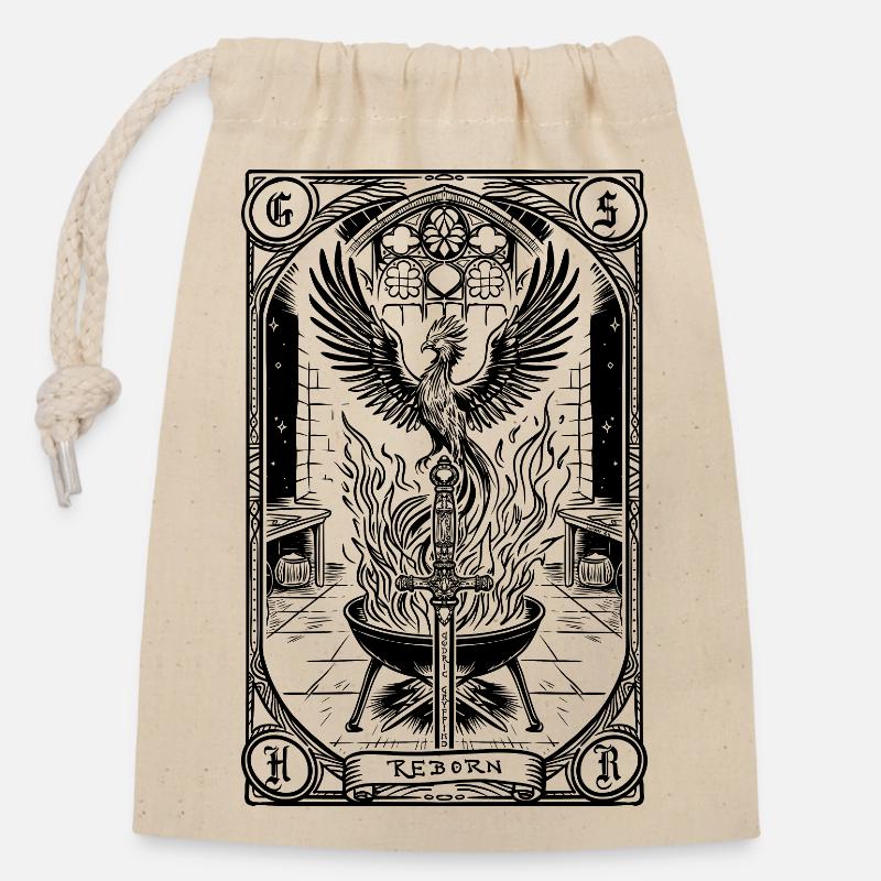 Die Wiedergeburt des Tarot-Phönix - Verschließbarer Geschenkbeutel aus Baumwolle (14x20cm) - Natur