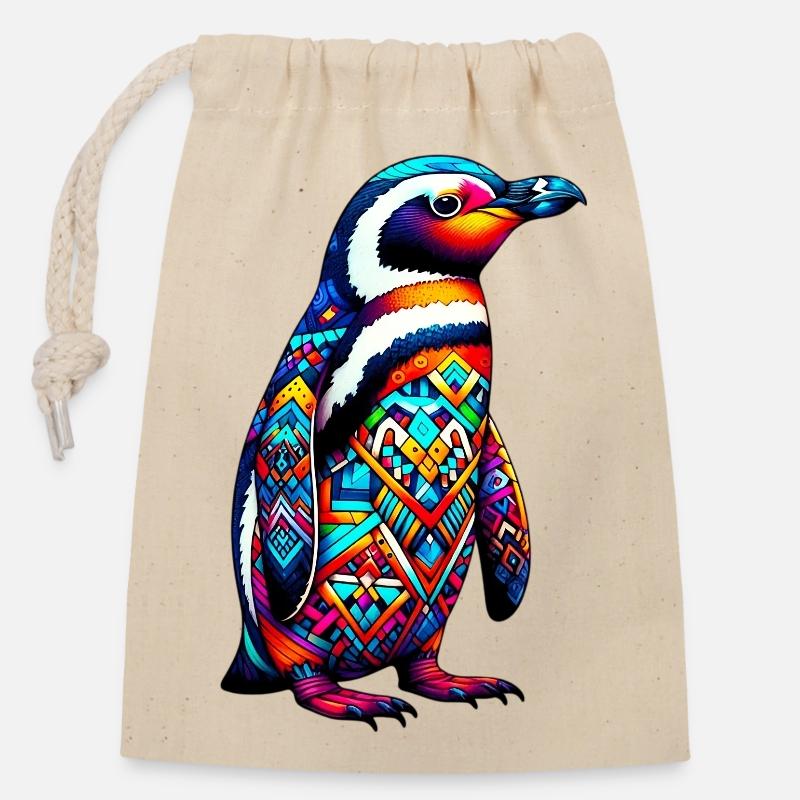 Pinguin - Verschließbarer Geschenkbeutel aus Baumwolle (14x20cm) - Natur