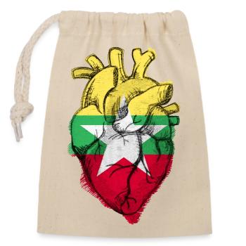 Drapeau du Cœur du Myanmar Gratuit - Montrer de l’amour pour le Myanmar - Sac cadeau en coton avec cordon (14 x 20 cm) - nature - Devant