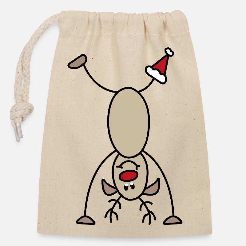 Funny Christmas - Closable cotton gift bag (14x20cm) - nature