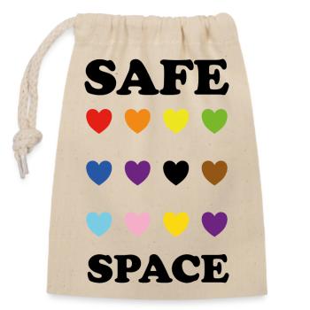 LGBTQ inclusive pride colors hearts SAFE SPACE - Closable cotton gift bag (14x20cm) - nature - Front