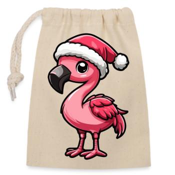 Flamingo Weihnachten - Verschließbarer Geschenkbeutel aus Baumwolle (14x20cm) - Natur - Vorne