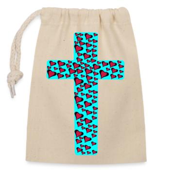Croix Croix Jésus Cœur Cœurs - Sac cadeau en coton avec cordon (14 x 20 cm) - nature - Devant