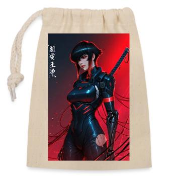 Red Wired Cyberpunk Samurai mit Katana - Verschließbarer Geschenkbeutel aus Baumwolle (14x20cm) - Natur - Vorne