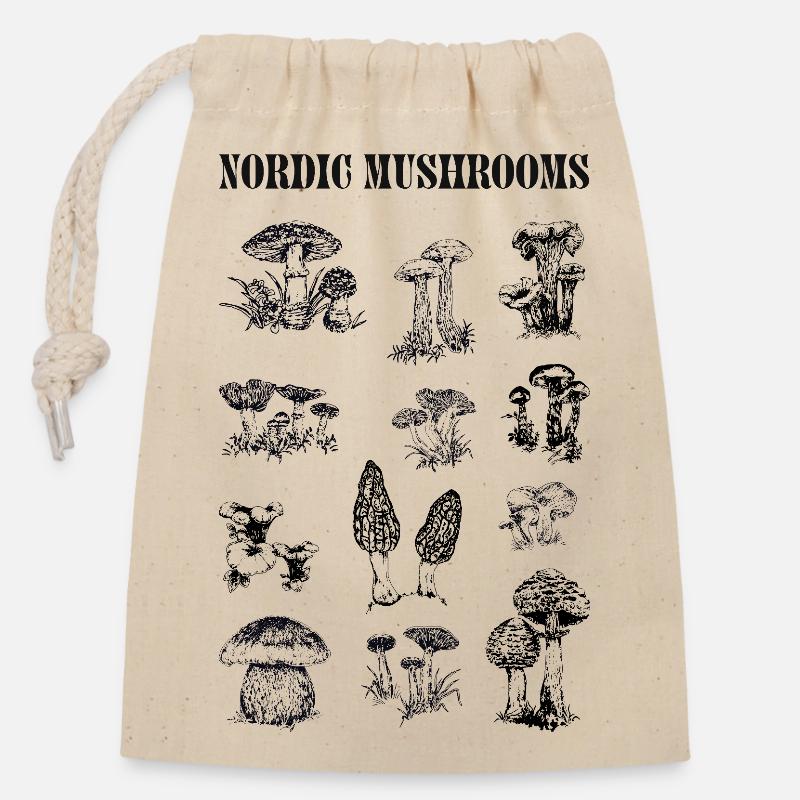 NORDIC MUSHROOMS - Closable cotton gift bag (14x20cm) - nature