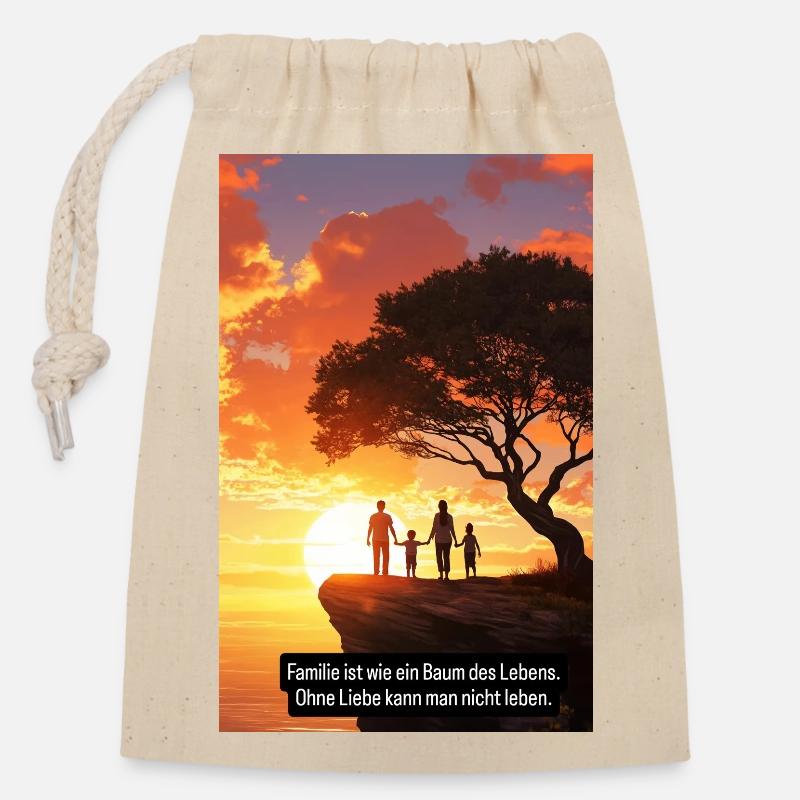 Family Tree Sunset Design - Closable cotton gift bag (14x20cm) - nature