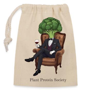 Plant Based Society – Elegant Broccoli - Verschließbarer Geschenkbeutel aus Baumwolle (14x20cm) - Natur - Vorne