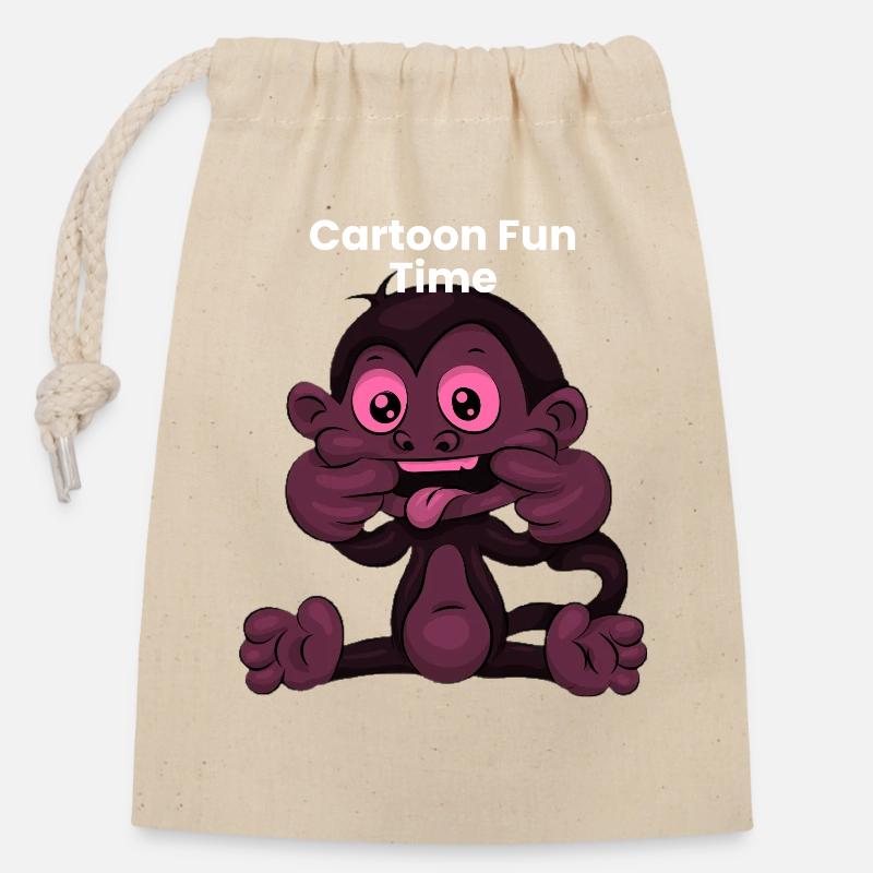Cartoon Affe Spielzeit - Verschließbarer Geschenkbeutel aus Baumwolle (14x20cm) - Natur