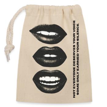Lippen - Stimme - Verschließbarer Geschenkbeutel aus Baumwolle (14x20cm) - Natur - Vorne