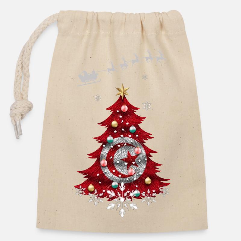Christmas tree with Tunisia flag - Closable cotton gift bag (14x20cm) - nature