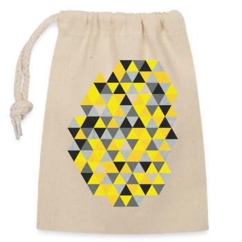 Geometrisches Triangelmuster Sunny Yellow  - Verschließbarer Geschenkbeutel aus Baumwolle (14x20cm) - Natur - Vorne