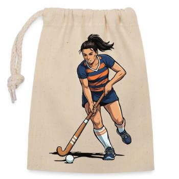 Eishockeyspieler im Einsatz - Verschließbarer Geschenkbeutel aus Baumwolle (14x20cm) - Natur - Vorne