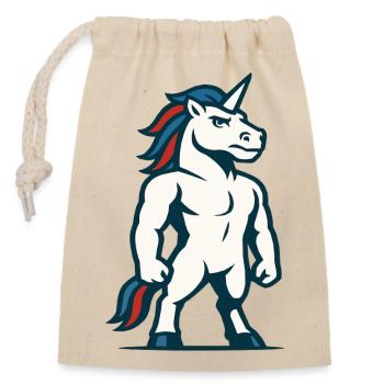 Power Unicorn Mascot Strong Athletic Design - Closable cotton gift bag (14x20cm) - nature - Front