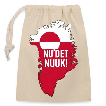 Greenland Map with Flag and Nuuk Slogan - Closable cotton gift bag (14x20cm) - nature - Front