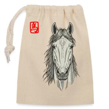 Horse Asian - Closable cotton gift bag (14x20cm) - nature - Front