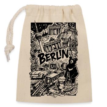 Berlin Shirt – Collage urbain avec tour TV, Bran - Sac cadeau en coton avec cordon (14 x 20 cm) - nature - Devant