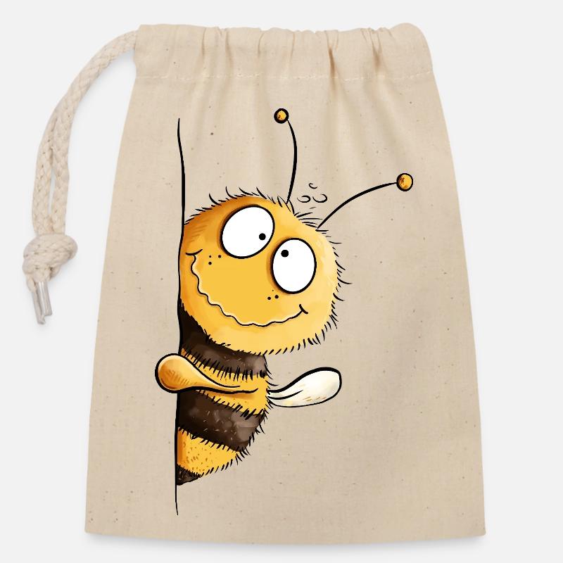 Freches Bienchen Peek-a-Boo Biene  - Verschließbarer Geschenkbeutel aus Baumwolle (14x20cm) - Natur