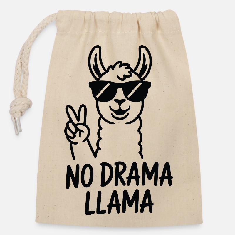 No Drama Llama Peace Sign - Closable cotton gift bag (14x20cm) - nature