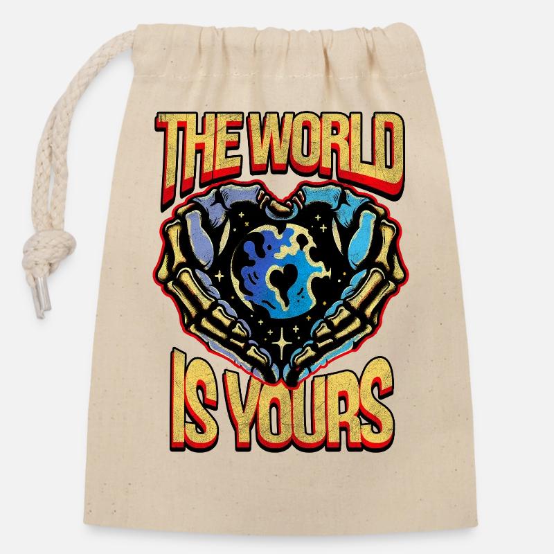 The World Is Yours - Closable cotton gift bag (14x20cm) - nature