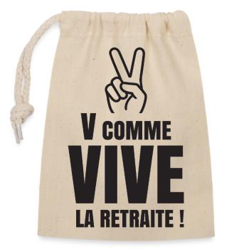V Comme Vive la Retraite (texte noir) - Sac cadeau en coton avec cordon (14 x 20 cm) - nature - Devant