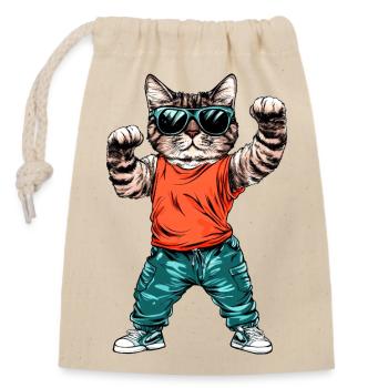 Chat cool - Sac cadeau en coton avec cordon (14 x 20 cm) - nature - Devant