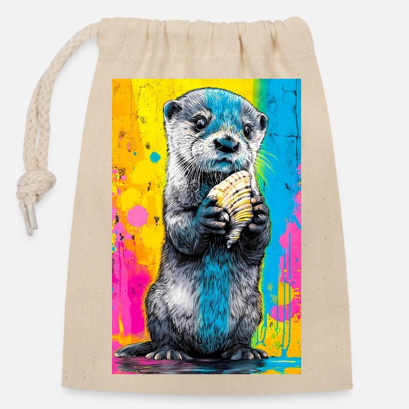 otter - Closable cotton gift bag (14x20cm) - nature
