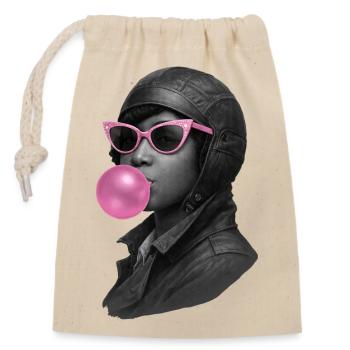Bessie Coleman with pink sunglasses and bubblegum - Closable cotton gift bag (14x20cm) - nature - Front