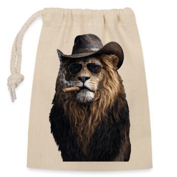 Lion avec chapeau, lunettes de soleil et cigares - Sac cadeau en coton avec cordon (14 x 20 cm) - nature - Devant