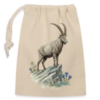 Alpen Steinbock Edelweiß Bergtier Naturmotiv - Verschließbarer Geschenkbeutel aus Baumwolle (14x20cm) - Natur - Vorne