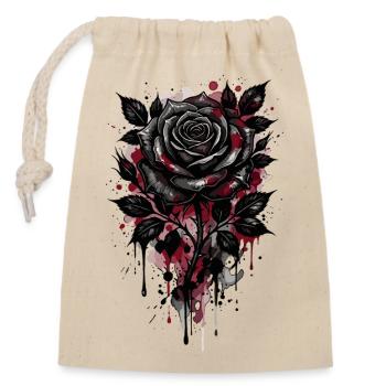 Rose, Schwarze Rose, Rose & Blumen - Verschließbarer Geschenkbeutel aus Baumwolle (14x20cm) - Natur - Vorne