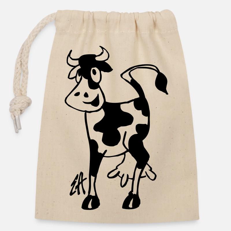Vache - Sac cadeau en coton avec cordon (14 x 20 cm) - nature