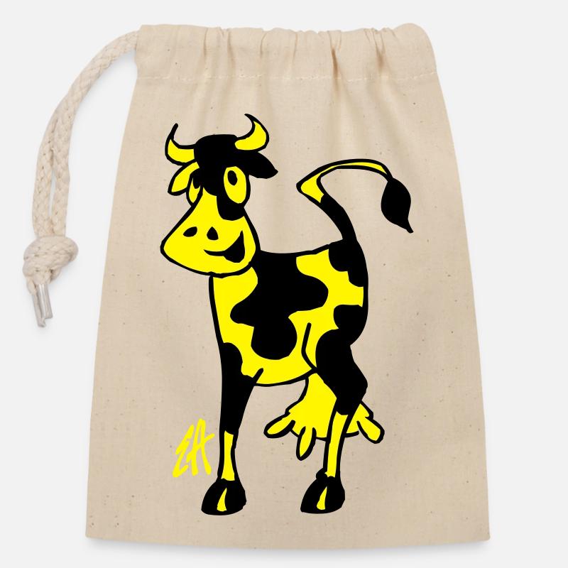 Smiling Cow, Two Color Design - Closable cotton gift bag (14x20cm) - nature