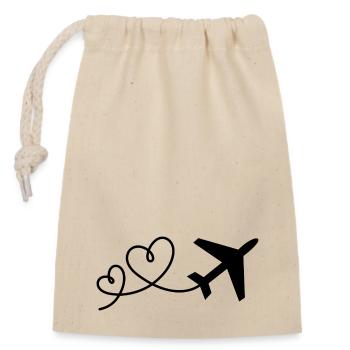 Aviateurs avec un cœur Voyage de vacances Avion volant - Sac cadeau en coton avec cordon (14 x 20 cm) - nature - Devant