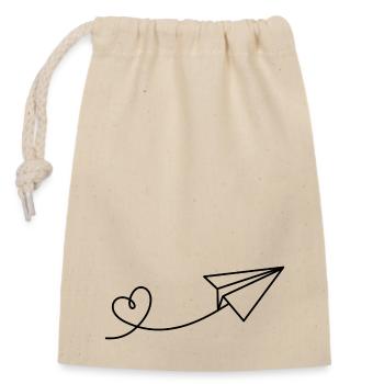 Avion en papier papier aviateur coeur voyage vacances - Sac cadeau en coton avec cordon (14 x 20 cm) - nature - Devant