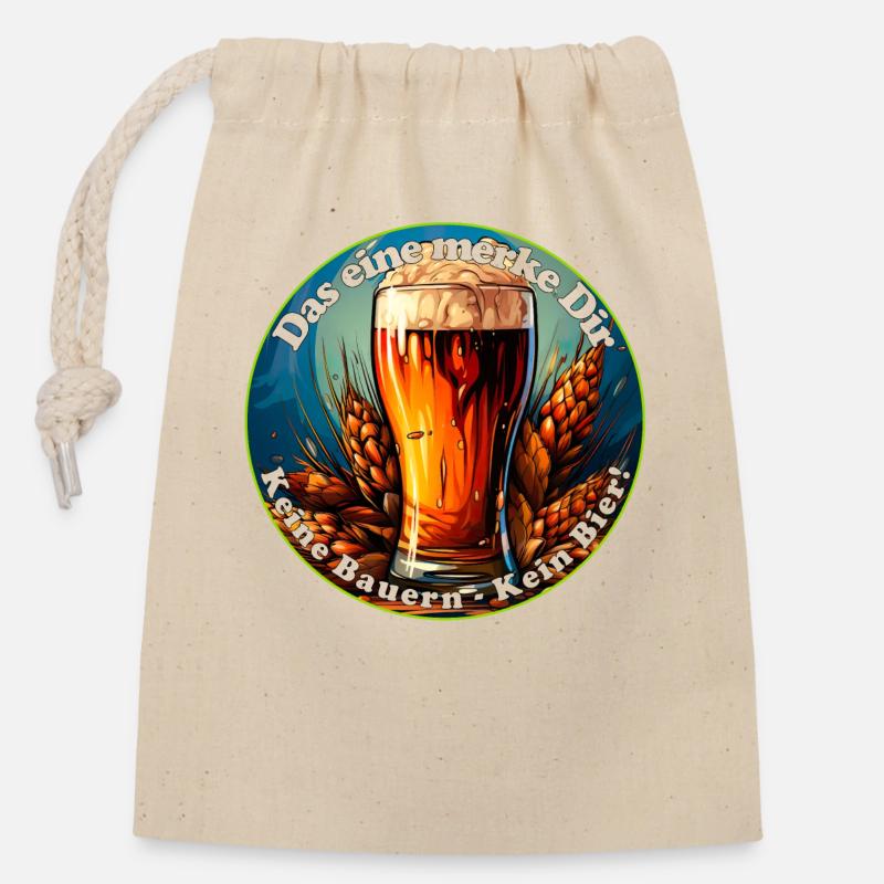 Souvenez-vous d’une chose, pas de paysans, pas de bière - Sac cadeau en coton avec cordon (14 x 20 cm) - nature