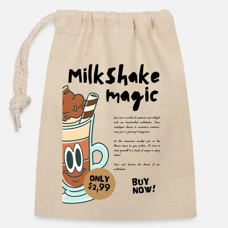 Milkshake Magic - Verschließbarer Geschenkbeutel aus Baumwolle (14x20cm) - Natur