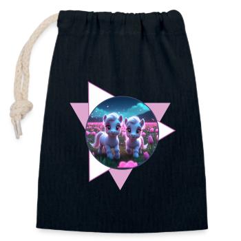 Two cute ponies - Closable cotton gift bag (14x20cm) - navy - Front