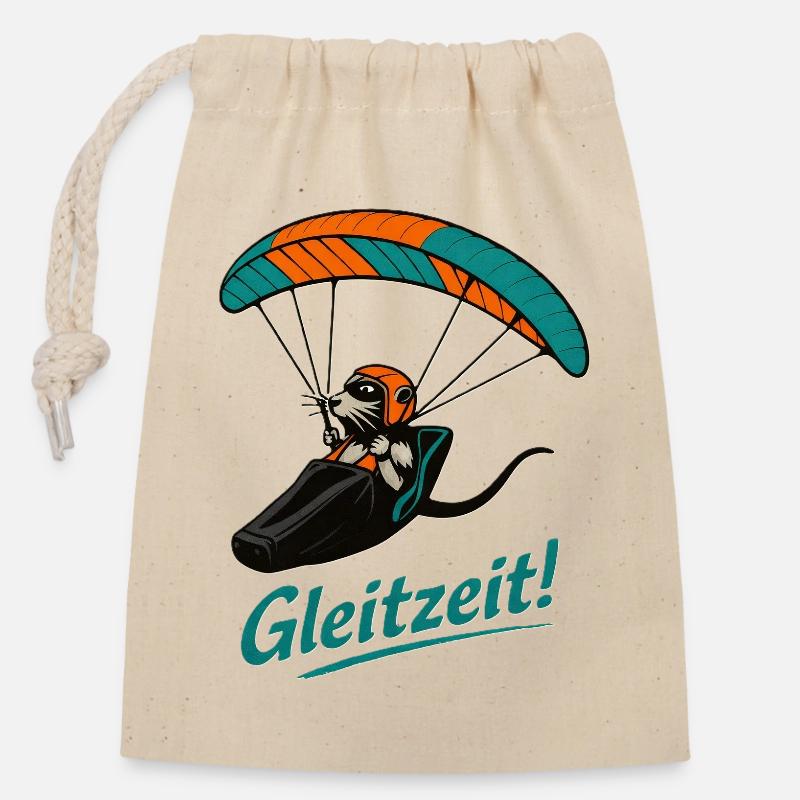 Gleizeit Paragliding Mascot - Verschließbarer Geschenkbeutel aus Baumwolle (14x20cm) - Natur