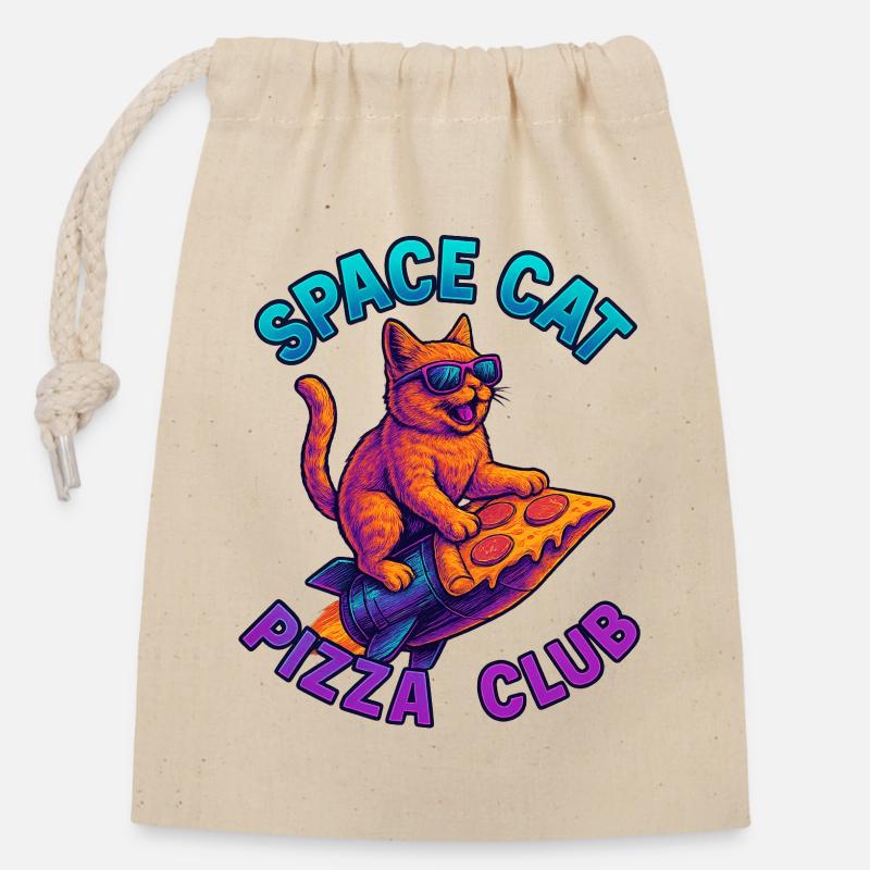 Pizza SpaceCat - Closable cotton gift bag (14x20cm) - nature