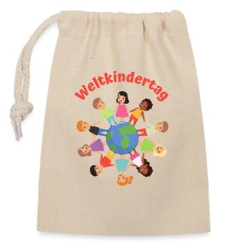 Weltkindertag - Verschließbarer Geschenkbeutel aus Baumwolle (14x20cm) - Natur - Vorne